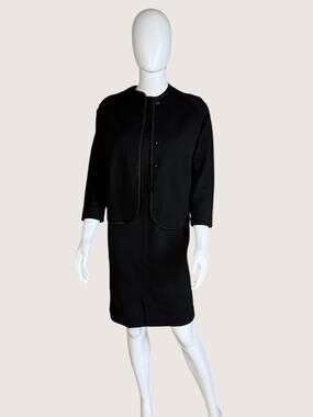 Vintage Sears Black Knit Jacket Pencil Skirt Suit Set - M